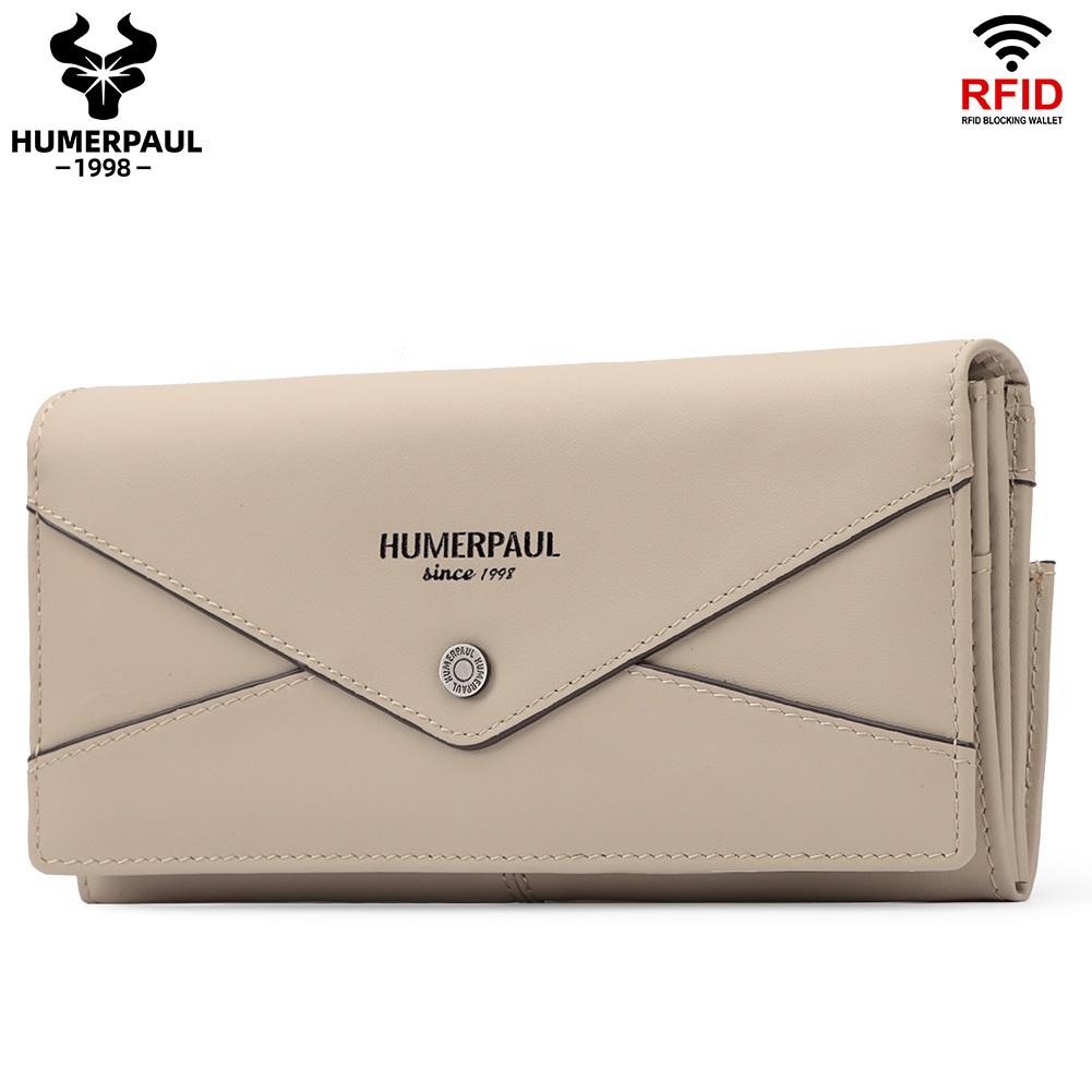 Humerpaul The First Layer of Cowhide Ladies Clutch, Large-capacity RFID Anti-theft Swipe Multi-card Wallet with Photo Window