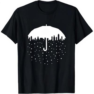 Women's Short Sleeve Crew Neck TShirt Umbrella Raindrop Print Casual Daily Wear Graphic Tee for Women Summer Top Casual Clothing