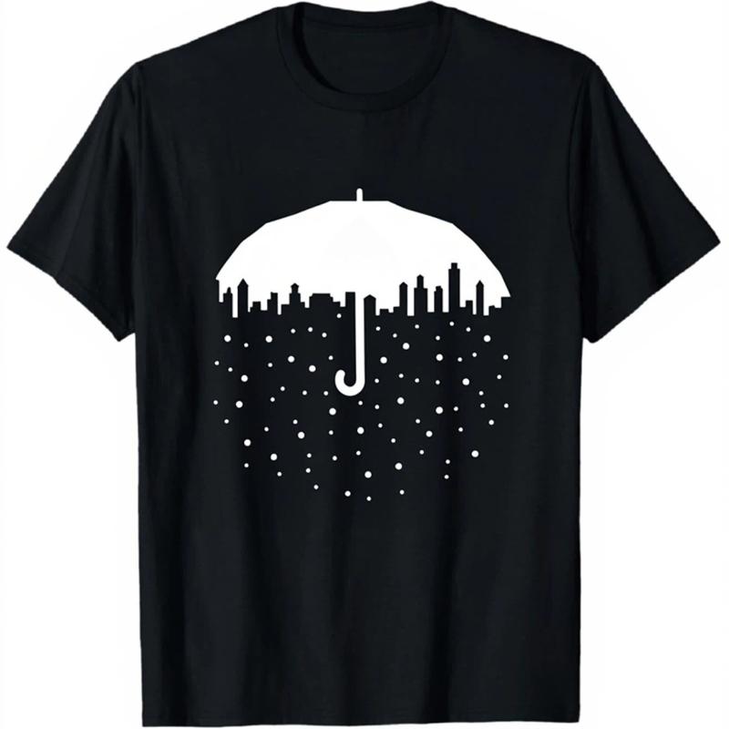 Damen T-Shirt mit kurzen Ärmeln und Rundhalsausschnitt, Regenschirm-Regentropfen-Print, Lässiges Alltags-T-Shirt mit Grafik für Damen, Sommer-Oberteil, Freizeitkleidung