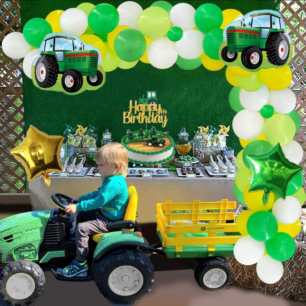 Tractor Birthday Party Decorations, Farm Green Tractor Theme Birthday Decorations Backdrop Balloon Garland Arch Banner Cake Cupcake Topper Tractor