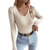 Women's V-neck Solid Color Long-sleeved Pullover Knitted Sweater Bottoming