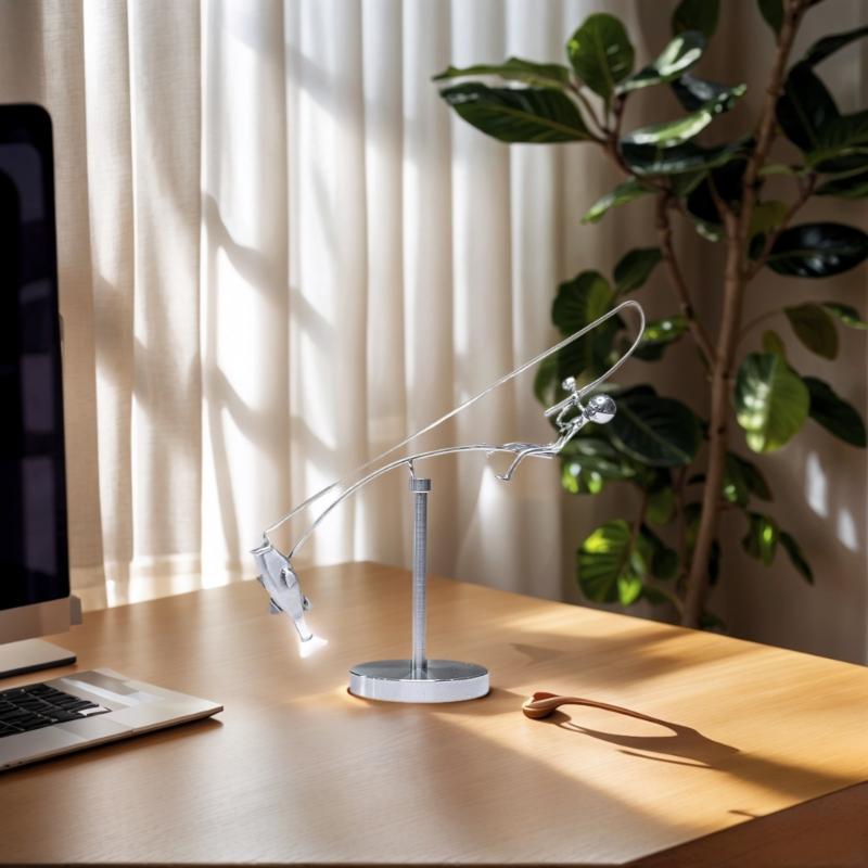 Kinetisk fiskeskulptur Balansekunst for ditt rom, Fisker Kinetisk balanserende skrivebordsleketøy Fysikkskulptur med fisketema