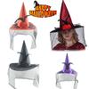Props Halloween Party Feather Children Men Women Cloth Ruched Witch Hat Pumpkin Cap Wizard Hat