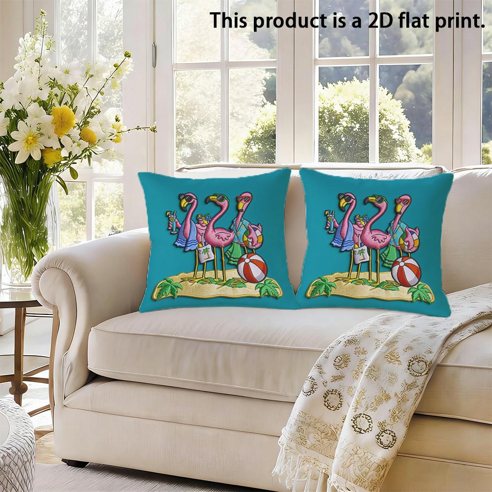2pcs Summer Vacation Flamingo Square Throw Pillow Covers Tropical Beach Theme Cushion Cases for Home Decor Cushion Cover
