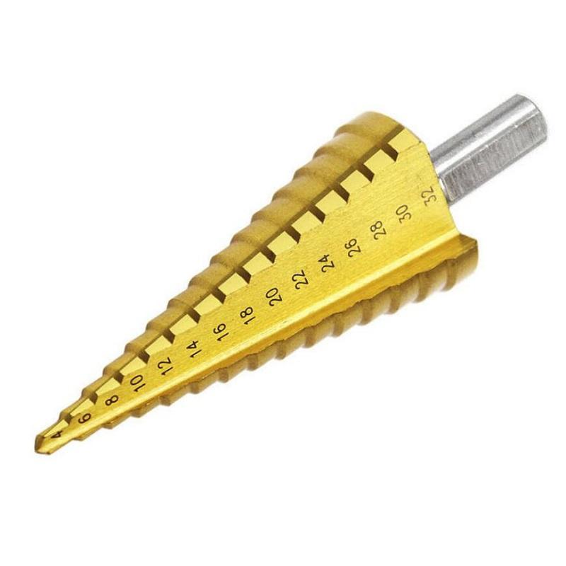 

1/3 шт. профессиональная быстрорежущая сталь, большой ступенчатый конус, треугольная ручка с покрытием, металлическое сверло, набор инструментов, резак для отверстий 4-12/20/32 мм 4-32 золотой