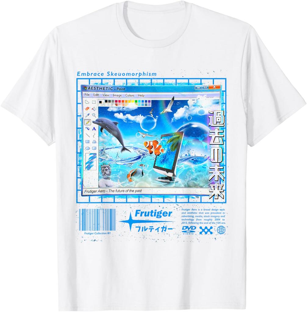 Frutiger Aero Skeuomorphism Delfín Počítačová Grafika Tričko Měkká Bavlna Kulatý Výstřih Streetwear Tričko