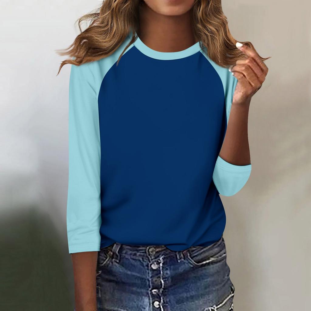 Shirt für Damen, modisch, lässig, Raglan-Ärmel, Rundhalsausschnitt, 3/4-Ärmel, lockeres bedrucktes T-Shirt, Damenoberteil