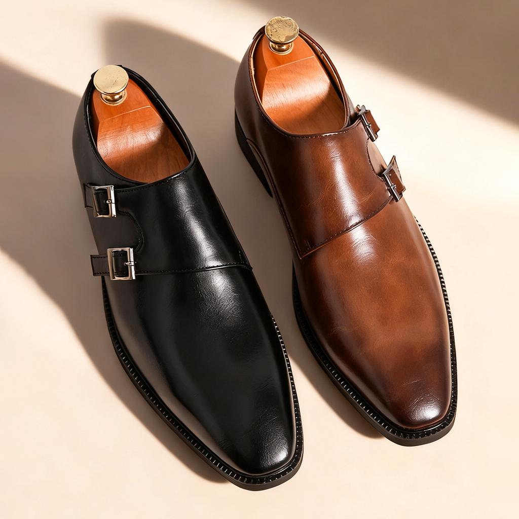 Classic Retro Dress Men's Monk Shoes Pointed Toe Buckle Business Office Wedding Comfortable Men's Shoe