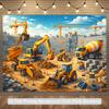 2D Flat Engineering Theme Party Banner Background. Construction Site Theme Suitable for Indoor and Outdoor Activities.