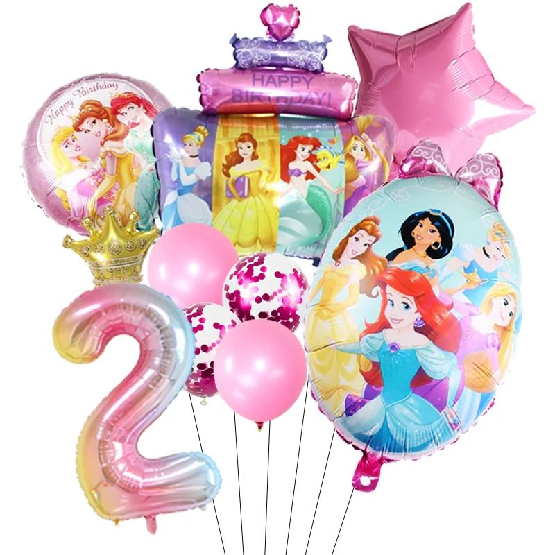 Princess Cinderella Belle Mermaid Balloons 32Inch Number Birthday Party Decoration Princess Helium Balloon Set Girls Baby Shower