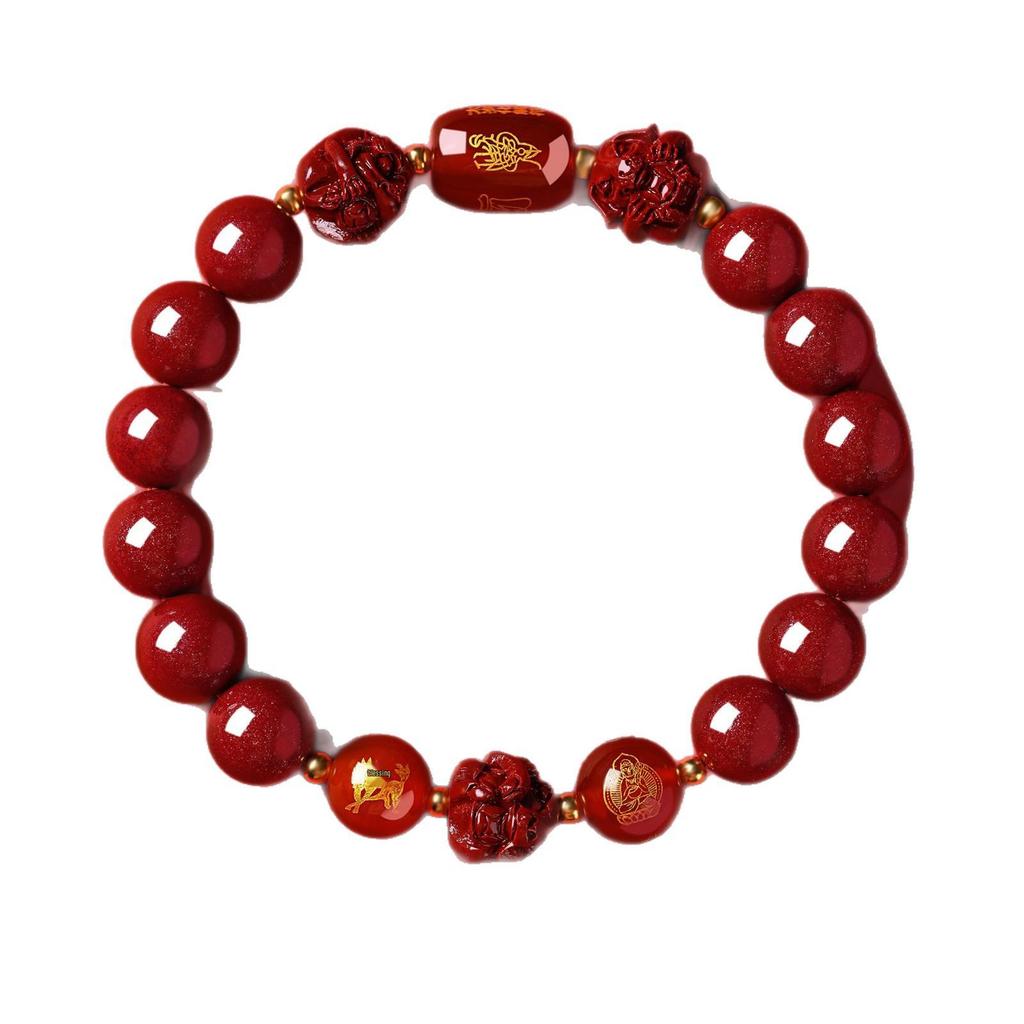 Genuine Cinnabar Hexagonal Bracelet for Men & Women - Three Horse Year Design