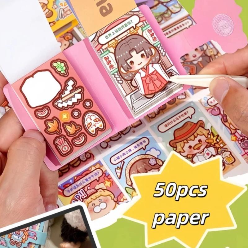 1 Mini Dress-Up Sticker Book Cute No-Cut Stickers For Journals, Creative Scene Dress-Up Sticker Book