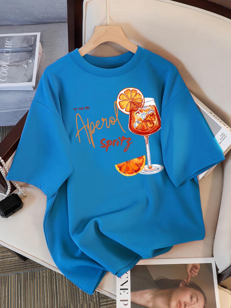 Lemon Red Wine Printed T-Shirt Women Cotton Y2K T Shirts All-Match Summer Clothing Comfortable Oversized Female Tee Tops