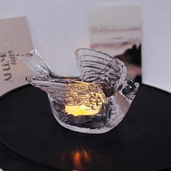Glass Candle Holder Bird Shape Candlestick Ornament Festive Atmosphere Table Decoration for Home Party Festival