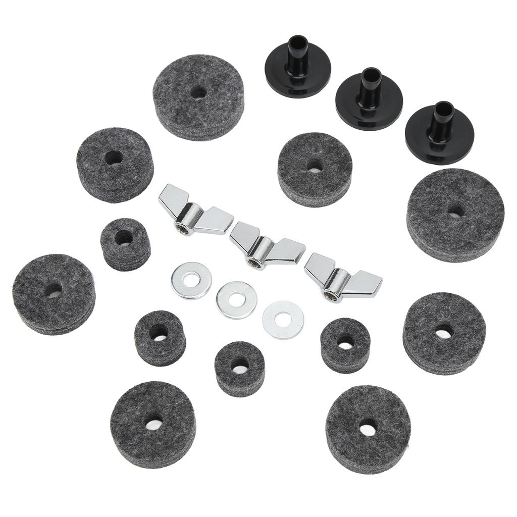 21Pcs Cymbal Replacement Accessories Felts Sleeves Wing Nuts Washers for Hi Hat Clutch CupGrey