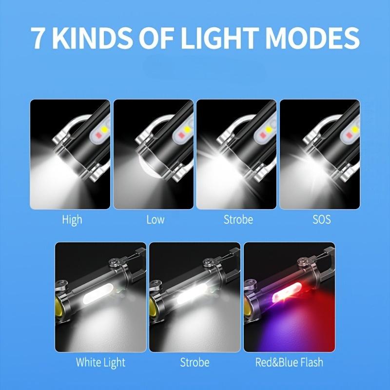 Mini Keychain Flashlight Rechargeable Pocket COB Working Light Outdoor Hook Emergency Warning Light for Camping Walking Hiking