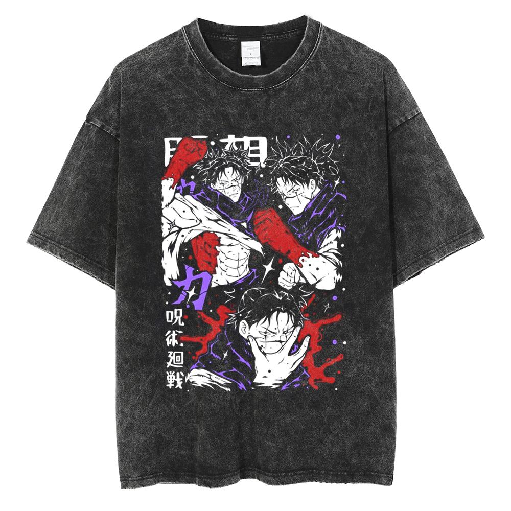 Anime Jujutsu Kaisen Satoru Gojo Cool Print Tshirt Men Women Manga Vintage T-shirts Harajuku Male Washed Cotton T Shirt