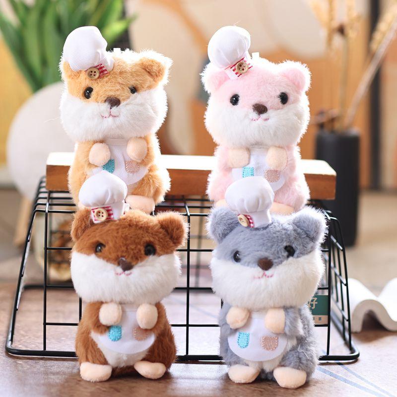Cute Chef Hat Hamster Plush Keychain Little Mouse Stuffed Doll Keyring Cartoon Plush Toys Backpack Hanging Decoration Bag Charm