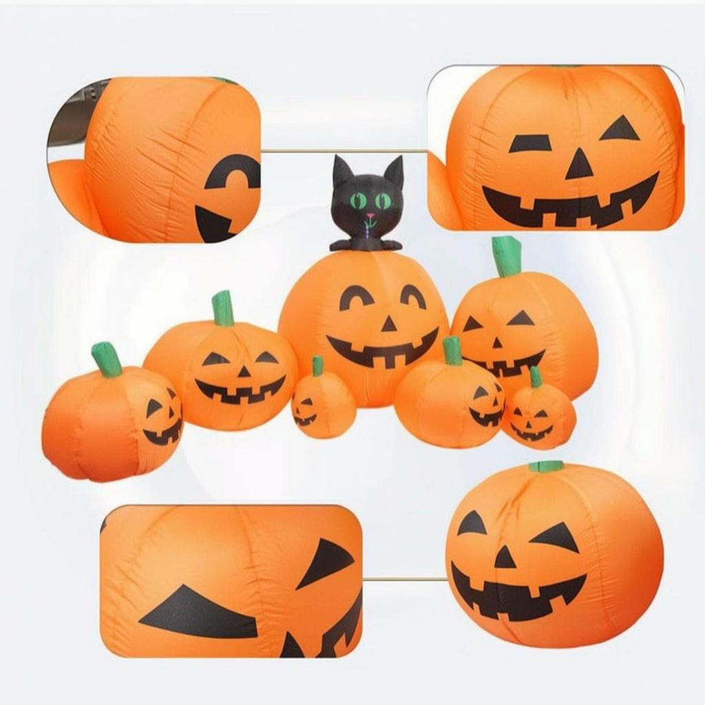 Cat and Pumpkin Lighted Inflatable with Pumpkins Halloween Decoration for Lawn,