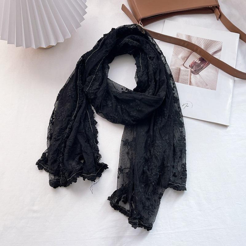 

Vintage Hollow Lace Scarf Women S Shawl Silk Scarf Transparent White Gauze Embroidered Thin Cotton And Linen Spring And Autumn 160-160cm