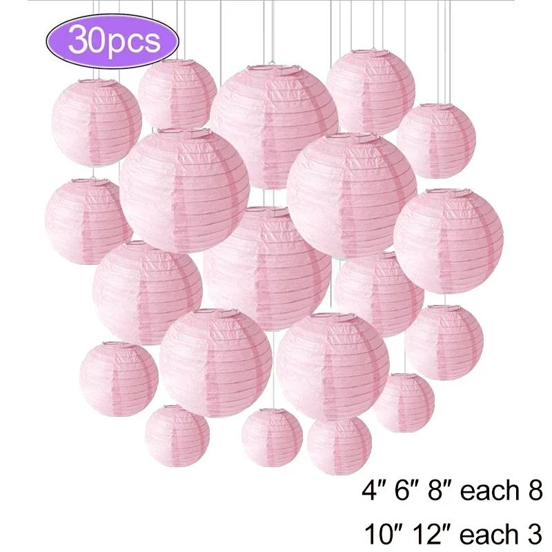 30Pcs Round Paper Lantern Wedding Decor Flowers Ball Lampion DIY Hanging Pompom Crafts Home Christmas Birthday Party Supplies