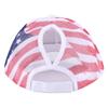 Distressed Wash Cotton Baseball Hat with Star Print Curved Brims Mesh Ponytail Sun Hat for Patriotic Women Teens Girl