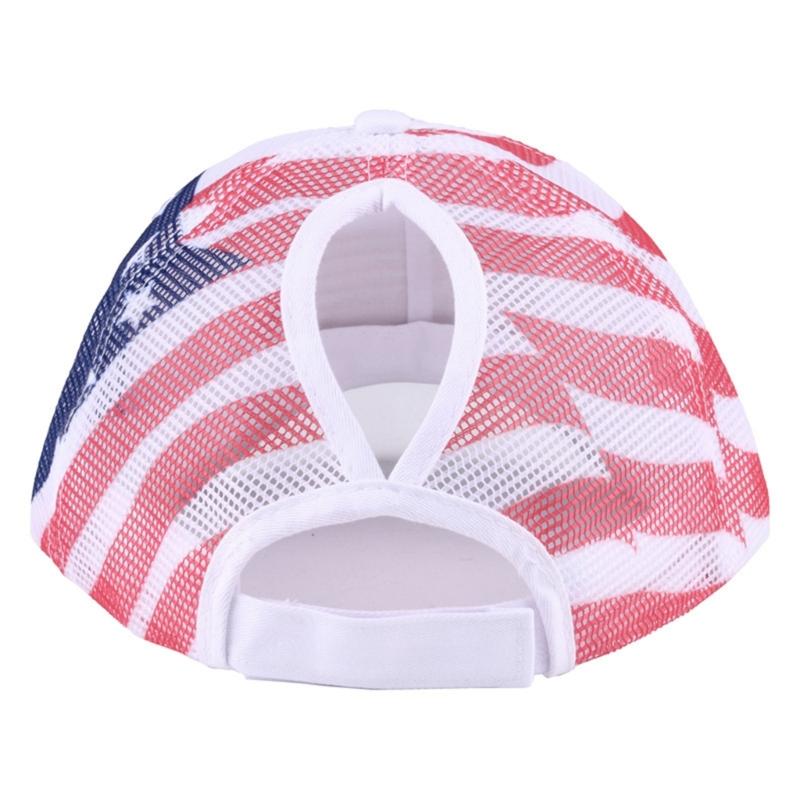 Distressed Wash Cotton Baseball Hat with Star Print Curved Brims Mesh Ponytail Sun Hat for Patriotic Women Teens Girl