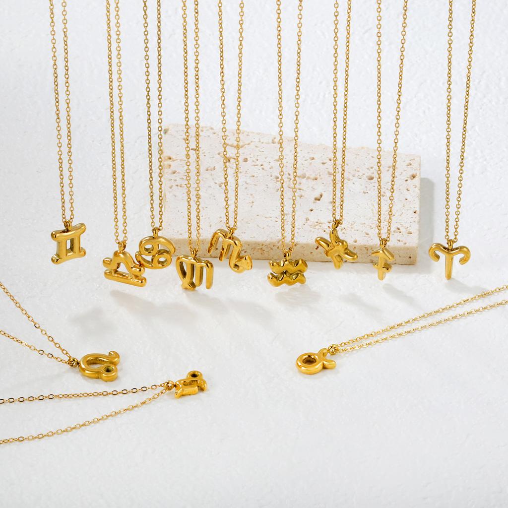 Fashion Creative Zodiac Pendant Necklace Gold Bubble Charm Versatile Collarbone Chain Jewelry