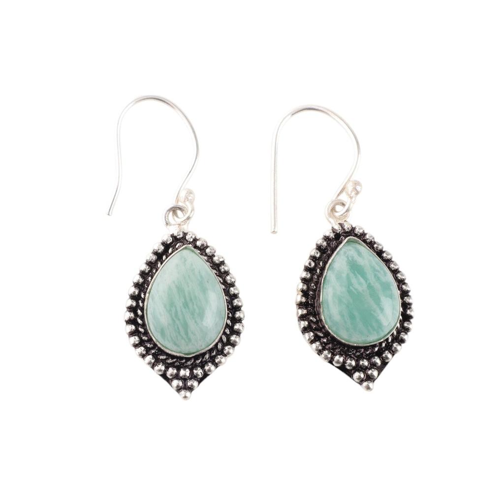 Amazonite Gemstone 925 Sterling Silver Handmade Jewelry Earrings 1.6" For Gift EE-164-23