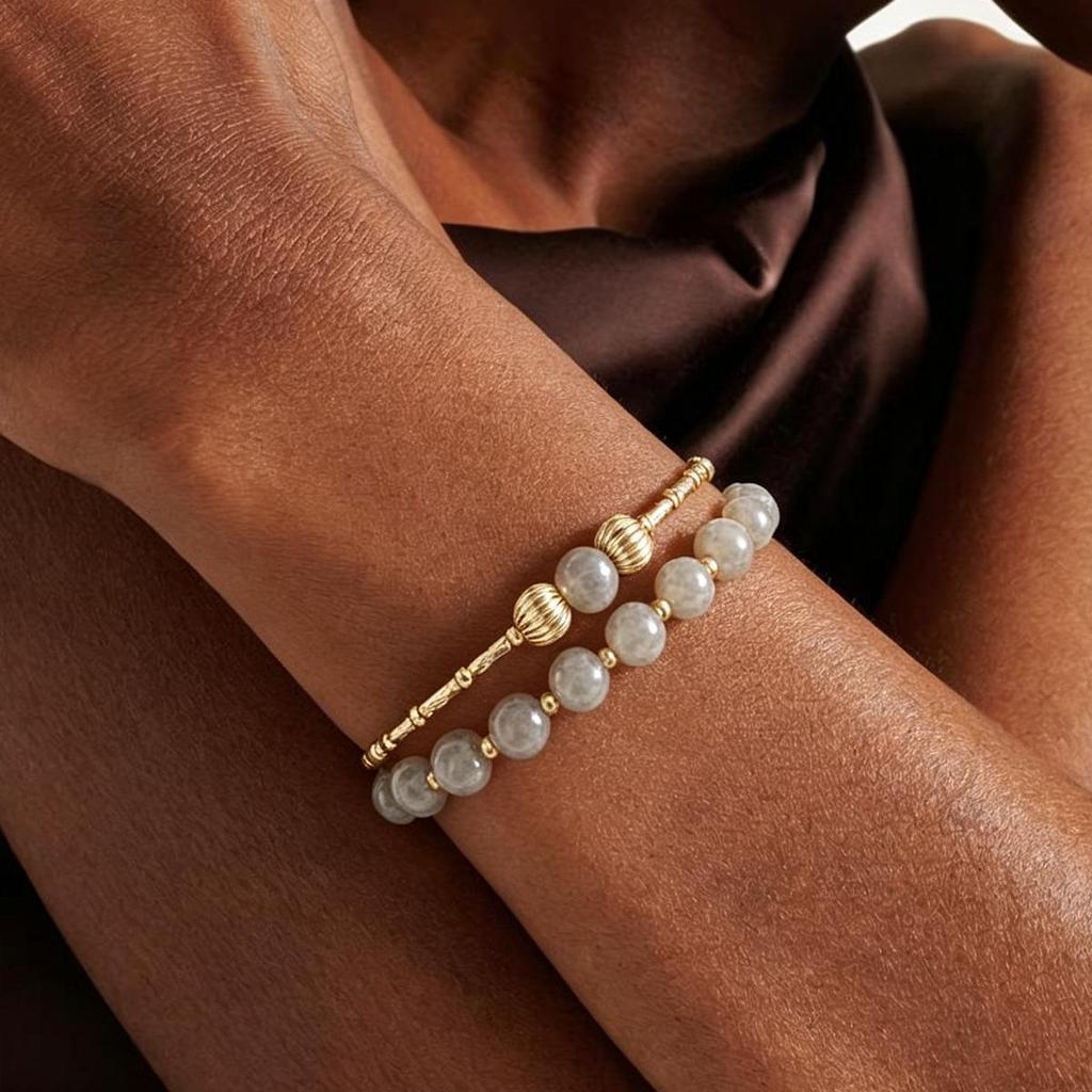 Crystal Moonstone Double-Layer Gold-Plated Bracelet - Elegant Fresh Style, Perfect for Best Friends