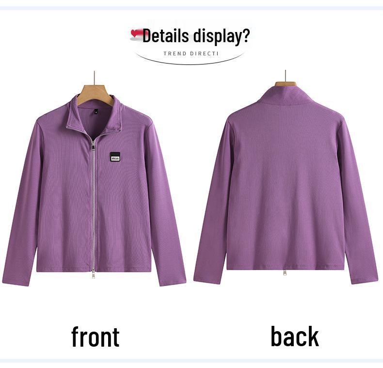 Women's Pure Cotton Long Sleeve Zipper Cardigan with Stand-Up Collar - Autumn Fashion Outerwear Top