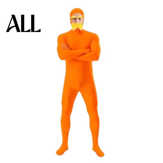 Lustiges Familienkostüm Gesicht Offen Halloween Kostüm, Unisex Ganzkörper Oranger Body mit Bart Langlebiger Cosplay Anzug Augenbrauen für Männer Frauen, Erwachsener