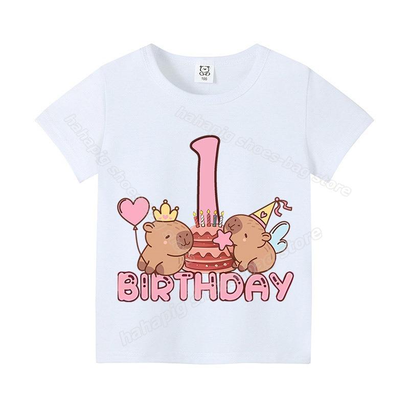 Capybara Girl Birthday Clothes Cute Toddler Kids Number T Shirt Cartoon Short Sleeve Baby Cotton T Shirt Summer Children  Tops