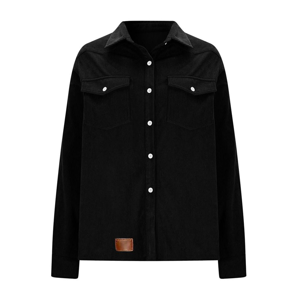 Women's Long Sleeve Button Down Shirt with Two Pockets for Casual Daily Wear