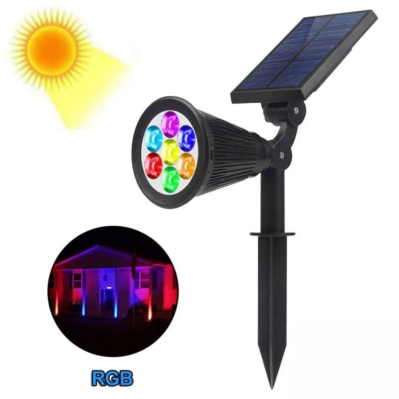 Spot de Jardin Solaire Changement de Couleur RGB Guirlande de Rue Lampe de Pelouse Étanche Éclairage Paysager Extérieur Décoration de Maison