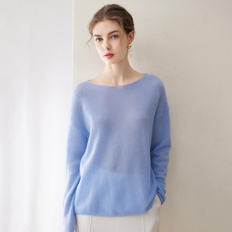 Women's Velvet Pullover Sweater - 75% Cashmere, 25% Mulberry Silk, One-Shoulder, Drop Shoulder, Long Sleeve Knit Base Layer.