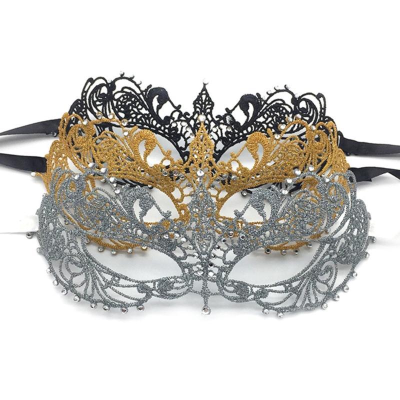 Rhinestone Half Face Mask for Women Halloween Masquerade Mask Antique Lace Half Face Mask Retro-Party Mask Cosplay Props