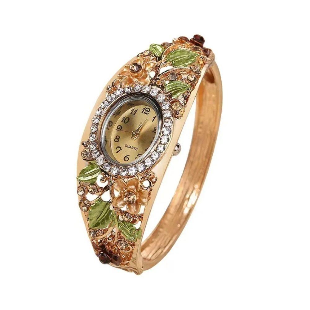 Round Dial Ladies Wristwatch Rhinestone Bracelet Quartz Watch Flower Butterfly Watch Elegant Wear
