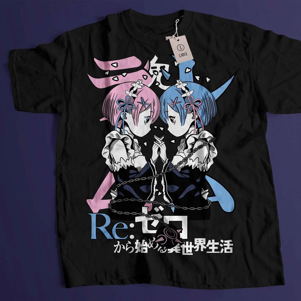 Anime ReZero 4 Rem Ram Graphic 100Cotton Unisex Shirt 2026 Summer Fashion Y2k Unisexs Short Sleeve Shirt Anime Derivatives