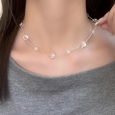Echte Sterlingsilber Glasperlen Quaste Geometrische Kette Halsketten für Frauen Trendige Feine Minimalistische Accessoires