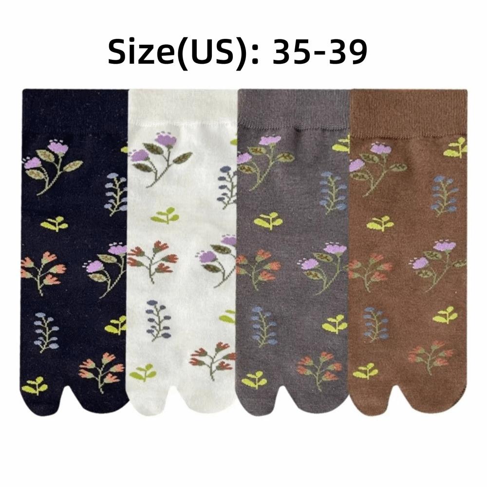 1 Pair Flower Pattern Women Tabi Socks Japanese Style Two-Toed Socks Cute Split Toe Socks