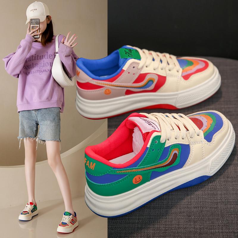 2026 Neue Vielseitige Colorblock Flachboden Schuhe Studenten Kleine Weiße Schuhe Koreanischer Stil Ins Lässige Flats Damen Frühling