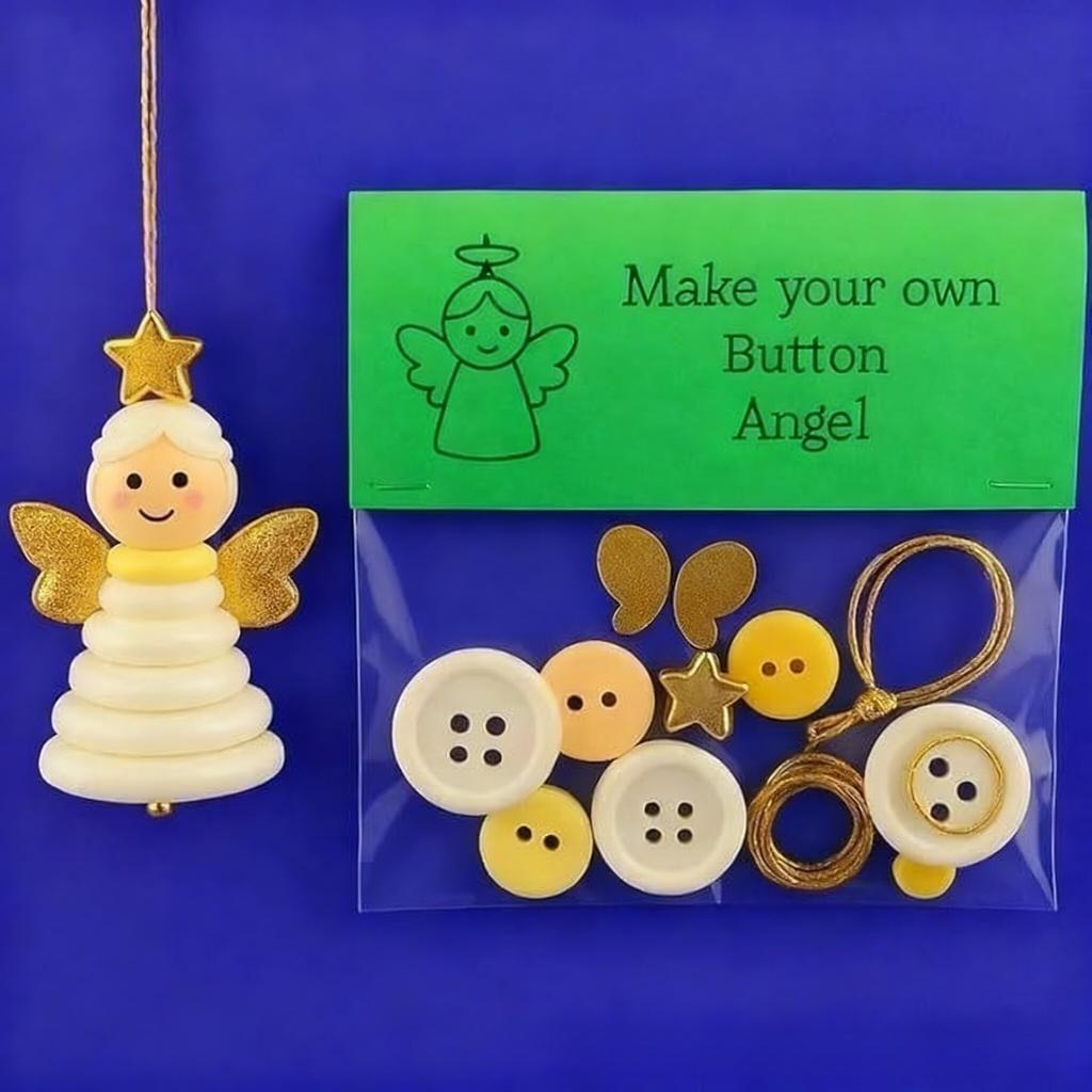 DIY Christmas Button Decoration Craft Kit - Snowman, Santa Claus, and Angel Figures with Button Hats,Easy-to-Hang Tree Ornaments
