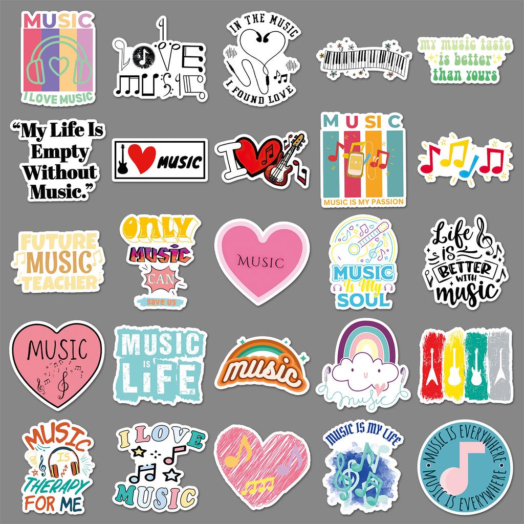 51 Love Music Graffiti Stickers Personality English Short Sentences Decorative Mobile Phone Case Water Cup Guitar Stickers
