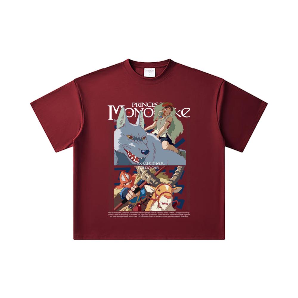 

260 GSM Double Yarn 32 Count 100% Cotton Ghibli V4 Princess Mononoke Print Unisex Heavy Cotton T Shirt 2XL вина червоного кольору