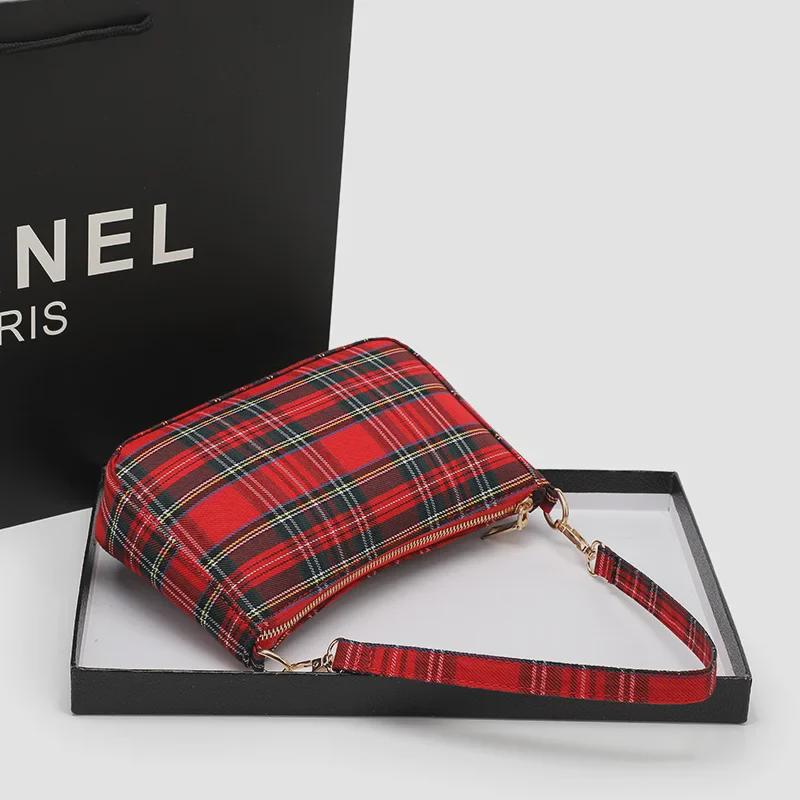 „2025 Damen-Umhängetasche aus kariertem Baguette-Canvas – koreanischer Retro-Literaturstil“