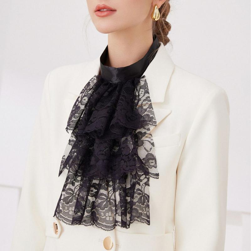 Perfect Match White Retro Lace Flower Ruffle Neck Decorative False Collar Detachable Collar Stage Cosplay Fake Collar Shirt Dress Accessories