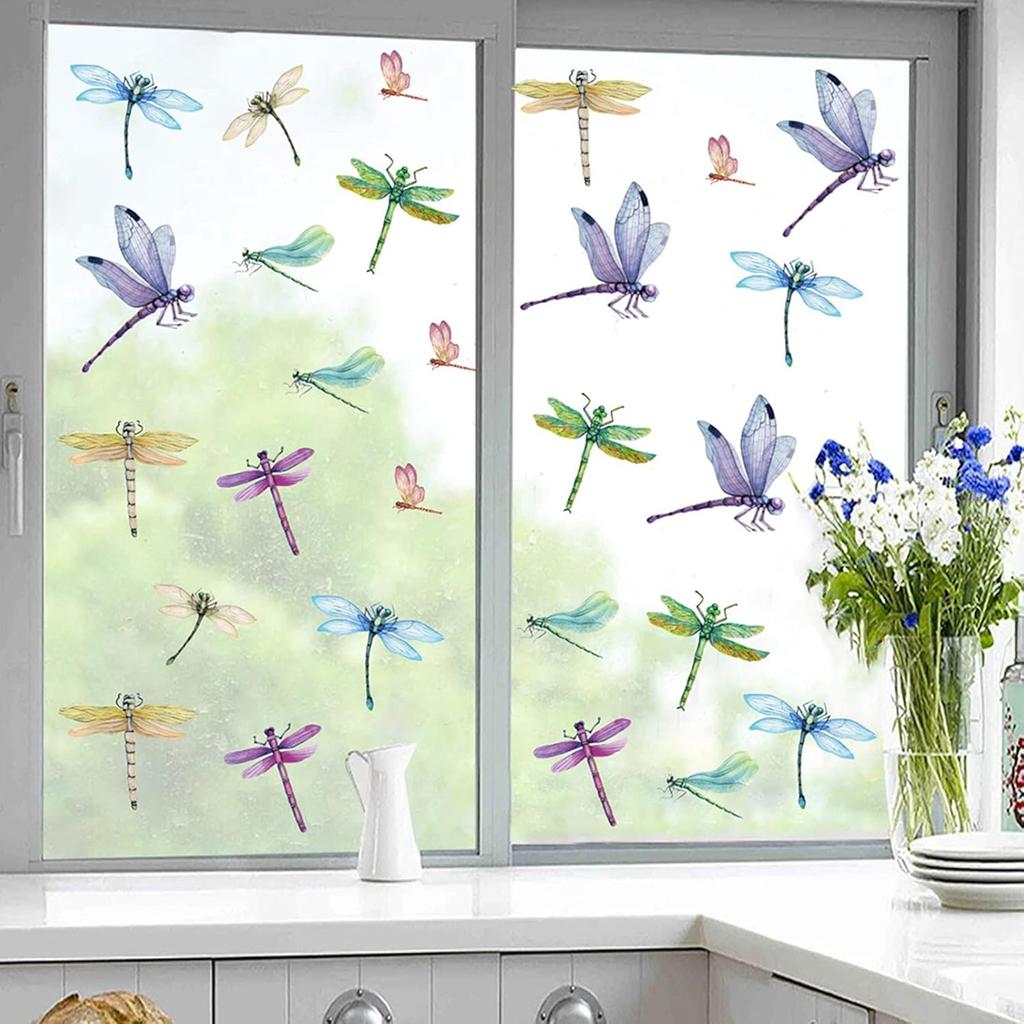 32 Pieces Dragonfly Window Clings Anti-Collision Window Decals Glass Alert Static Decals Prevent Birds Window Strikes for Glass Living Room Door
