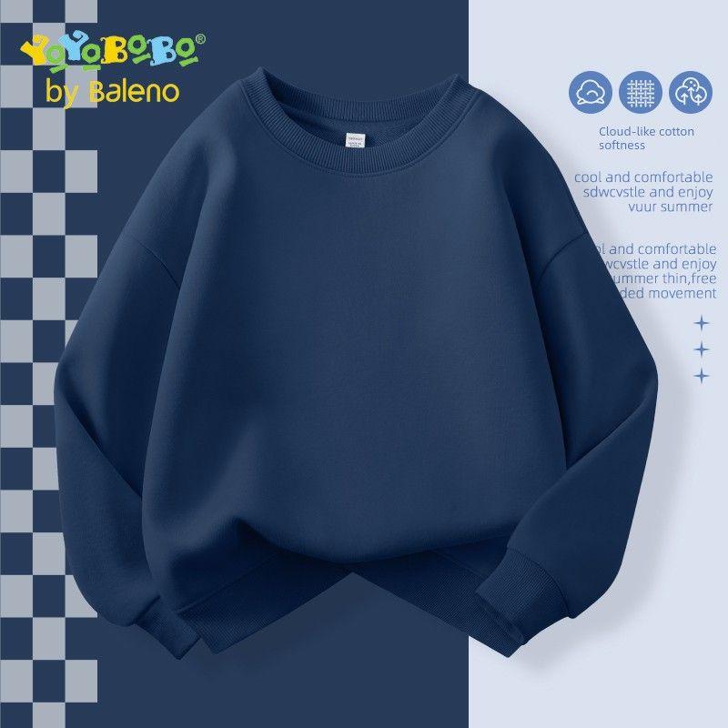 Baleno Kids Ybb Series Boys  Sweatshirt Spring and Autumn Children s Crew Neck Top Boys  Casual Sports Autumn Clothing Navy Blue # Solid Color 140