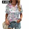 S-8XL Plus Size T-shirt for Women's Summer Short Sleeve Casual Tops Street Fashion V Neck T-Shirt Female Clothing Pullover